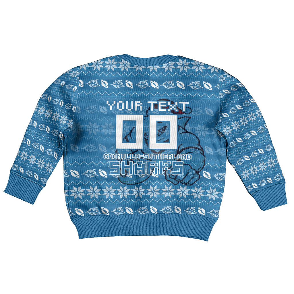 Personalized Cronulla Sharks Christmas Kid Ugly Christmas Sweater Australian Rugby Fans - Pixelated Ugly Xmas Pattern Mascot Santa