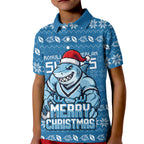 Personalized Cronulla Sharks Christmas Kid Polo Shirt Australian Rugby Fans - Pixelated Ugly Xmas Pattern Mascot Santa