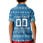 Personalized Cronulla Sharks Christmas Kid Polo Shirt Australian Rugby Fans - Pixelated Ugly Xmas Pattern Mascot Santa