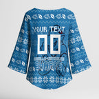 Personalized Cronulla Sharks Christmas Kimono Sleeve Blouse Australian Rugby Fans - Pixelated Ugly Xmas Pattern Mascot Santa