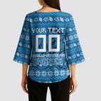 Personalized Cronulla Sharks Christmas Kimono Sleeve Blouse Australian Rugby Fans - Pixelated Ugly Xmas Pattern Mascot Santa