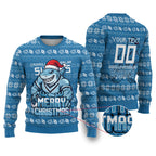 Personalized Cronulla Sharks Christmas Ugly Christmas Sweater Australian Rugby Fans - Pixelated Ugly Xmas Pattern Mascot Santa