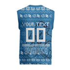 Personalized Cronulla Sharks Christmas Knitted V-Neck Vest Australian Rugby Fans - Pixelated Ugly Xmas Pattern Mascot Santa