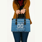 Personalized Cronulla Sharks Christmas Leather Bag Australian Rugby Fans - Pixelated Ugly Xmas Pattern Mascot Santa