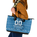 Personalized Cronulla Sharks Christmas Leather Tote Bag Australian Rugby Fans - Pixelated Ugly Xmas Pattern Mascot Santa