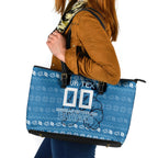 Personalized Cronulla Sharks Christmas Leather Tote Bag Australian Rugby Fans - Pixelated Ugly Xmas Pattern Mascot Santa