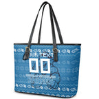 Personalized Cronulla Sharks Christmas Leather Tote Bag Australian Rugby Fans - Pixelated Ugly Xmas Pattern Mascot Santa