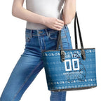 Personalized Cronulla Sharks Christmas Leather Tote Bag Australian Rugby Fans - Pixelated Ugly Xmas Pattern Mascot Santa