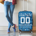 Personalized Cronulla Sharks Christmas Luggage Cover Australian Rugby Fans - Pixelated Ugly Xmas Pattern Mascot Santa