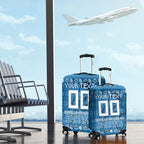 Personalized Cronulla Sharks Christmas Luggage Cover Australian Rugby Fans - Pixelated Ugly Xmas Pattern Mascot Santa