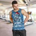 Personalized Cronulla Sharks Christmas Men Tank Top Australian Rugby Fans - Pixelated Ugly Xmas Pattern Mascot Santa