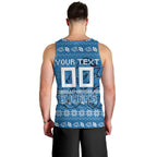 Personalized Cronulla Sharks Christmas Men Tank Top Australian Rugby Fans - Pixelated Ugly Xmas Pattern Mascot Santa