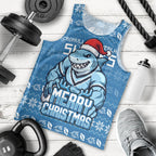 Personalized Cronulla Sharks Christmas Men Tank Top Australian Rugby Fans - Pixelated Ugly Xmas Pattern Mascot Santa