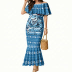 Personalized Cronulla Sharks Christmas Mermaid Dress Australian Rugby Fans - Pixelated Ugly Xmas Pattern Mascot Santa