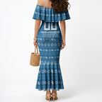 Personalized Cronulla Sharks Christmas Mermaid Dress Australian Rugby Fans - Pixelated Ugly Xmas Pattern Mascot Santa