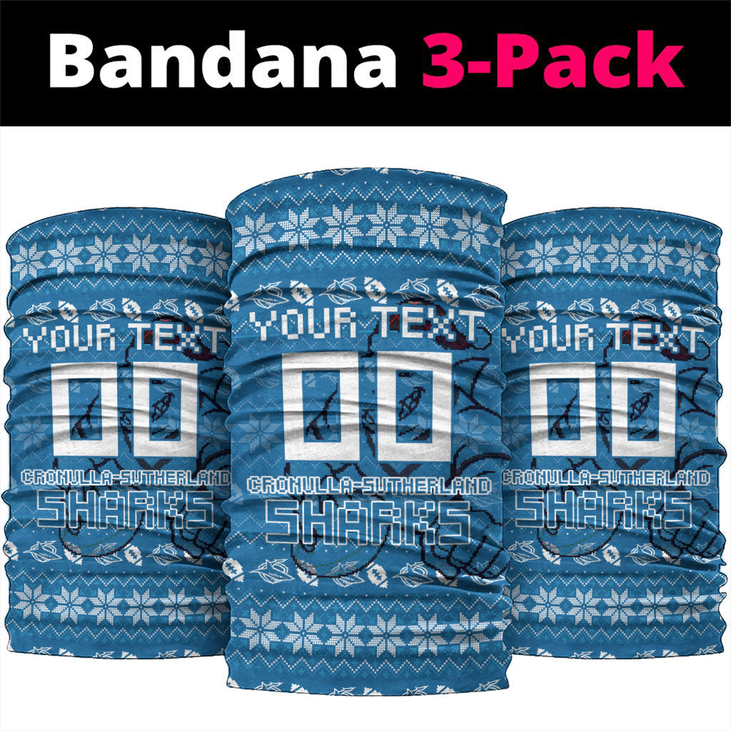 Personalized Cronulla Sharks Christmas Neck Gaiter Australian Rugby Fans - Pixelated Ugly Xmas Pattern Mascot Santa