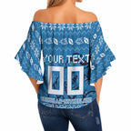 Personalized Cronulla Sharks Christmas Off Shoulder Wrap Waist Top Australian Rugby Fans - Pixelated Ugly Xmas Pattern Mascot Santa