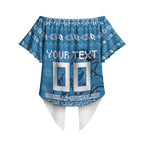 Personalized Cronulla Sharks Christmas Off Shoulder Wrap Waist Top Australian Rugby Fans - Pixelated Ugly Xmas Pattern Mascot Santa