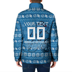 Personalized Cronulla Sharks Christmas Padded Jacket Australian Rugby Fans - Pixelated Ugly Xmas Pattern Mascot Santa