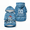 Personalized Cronulla Sharks Christmas Pet Hoodie Australian Rugby Fans - Pixelated Ugly Xmas Pattern Mascot Santa