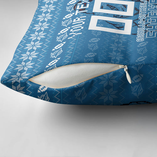 Personalized Cronulla Sharks Christmas Pillow Cover Australian Rugby Fans - Pixelated Ugly Xmas Pattern Mascot Santa