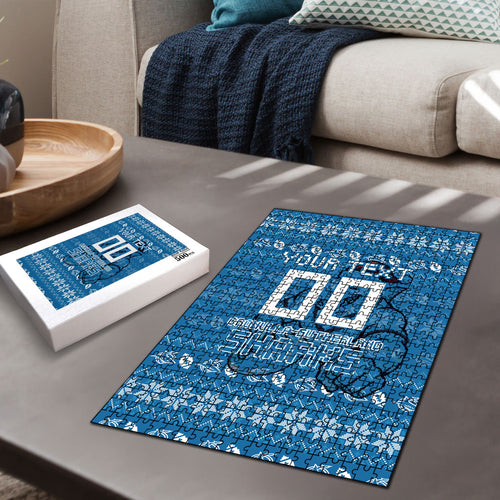 Personalized Cronulla Sharks Christmas Puzzle Australian Rugby Fans - Pixelated Ugly Xmas Pattern Mascot Santa