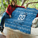 Personalized Cronulla Sharks Christmas Quilt Australian Rugby Fans - Pixelated Ugly Xmas Pattern Mascot Santa