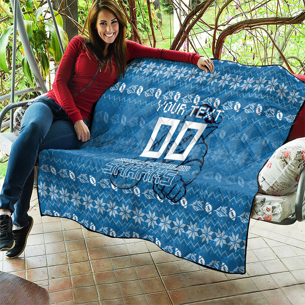 Personalized Cronulla Sharks Christmas Quilt Australian Rugby Fans - Pixelated Ugly Xmas Pattern Mascot Santa
