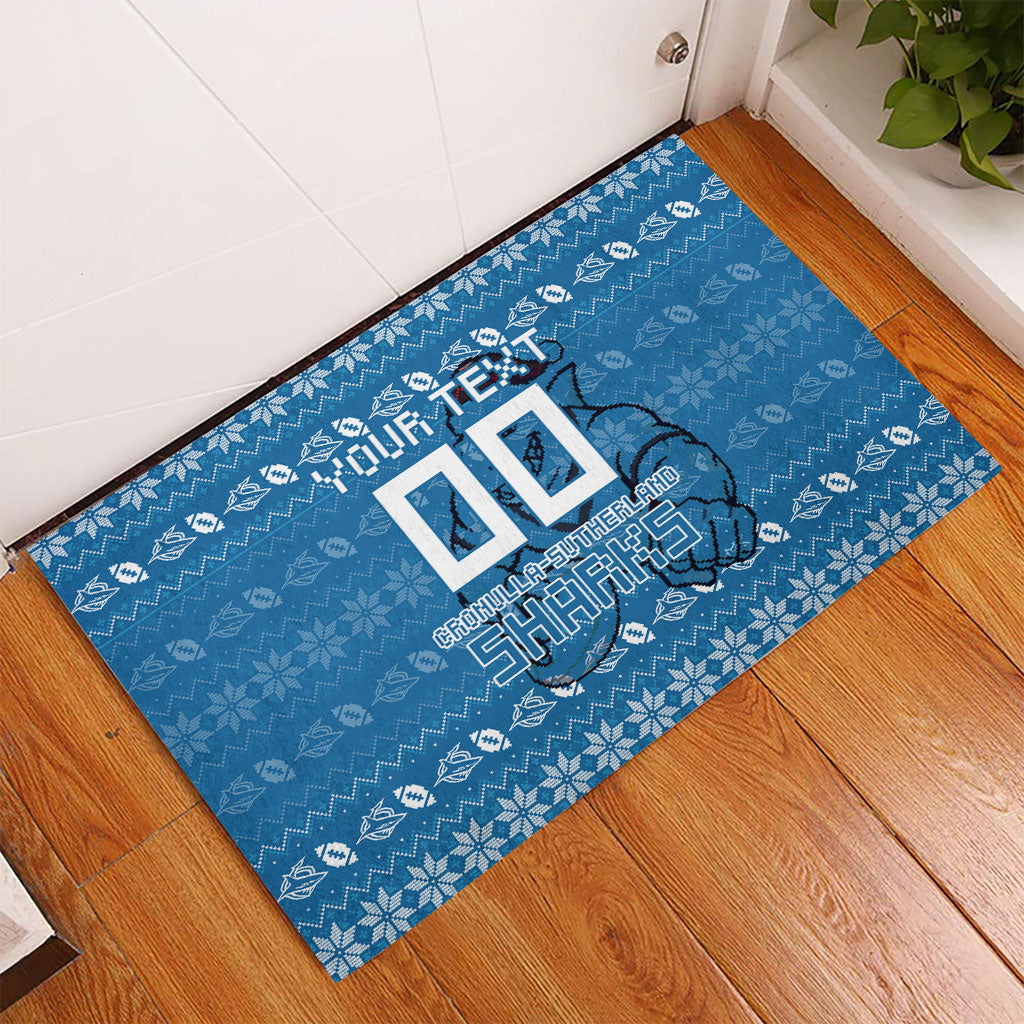 Personalized Cronulla Sharks Christmas Rubber Doormat Australian Rugby Fans - Pixelated Ugly Xmas Pattern Mascot Santa