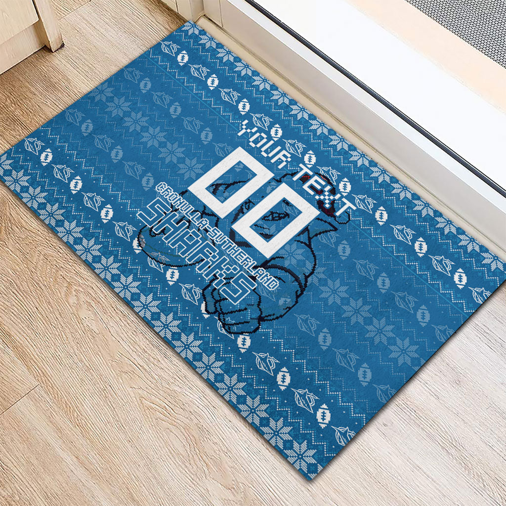 Personalized Cronulla Sharks Christmas Rubber Doormat Australian Rugby Fans - Pixelated Ugly Xmas Pattern Mascot Santa