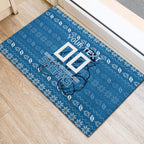 Personalized Cronulla Sharks Christmas Rubber Doormat Australian Rugby Fans - Pixelated Ugly Xmas Pattern Mascot Santa