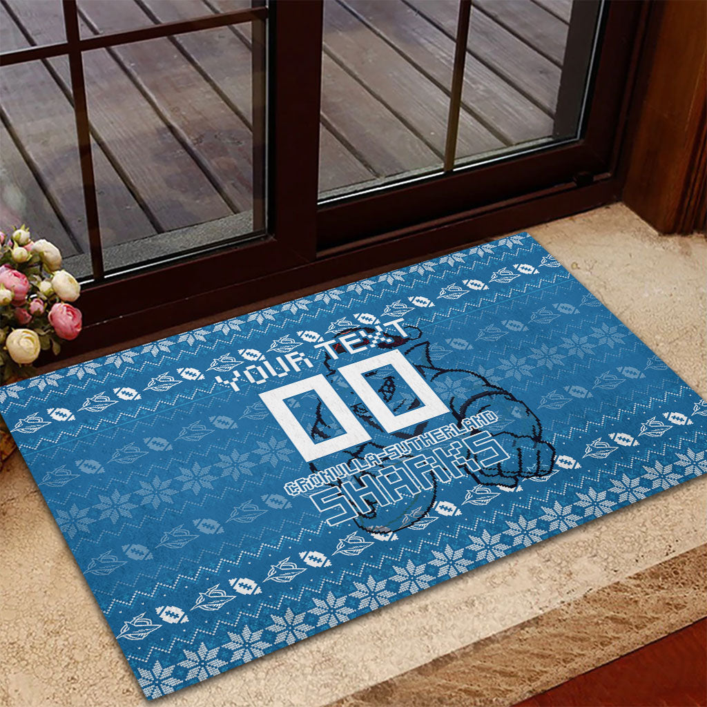 Personalized Cronulla Sharks Christmas Rubber Doormat Australian Rugby Fans - Pixelated Ugly Xmas Pattern Mascot Santa