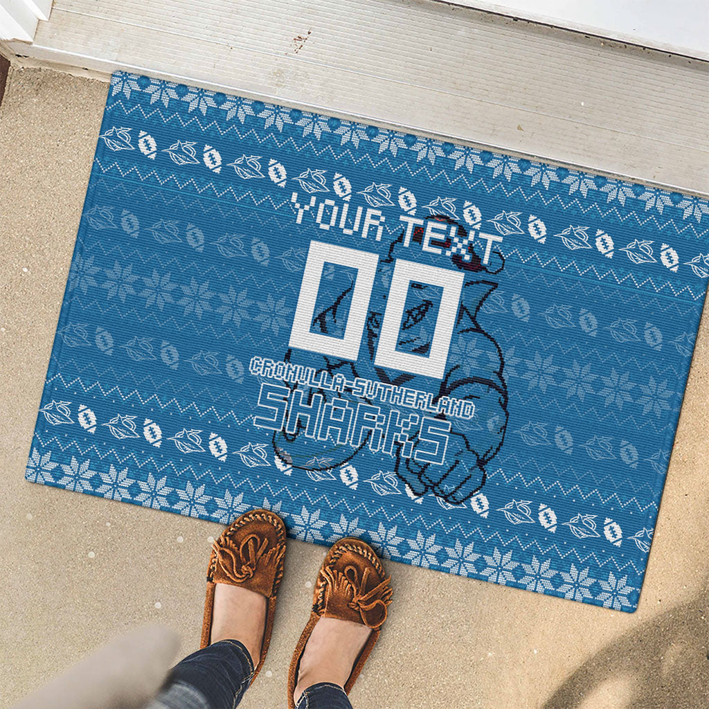Personalized Cronulla Sharks Christmas Rubber Doormat Australian Rugby Fans - Pixelated Ugly Xmas Pattern Mascot Santa