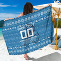 Personalized Cronulla Sharks Christmas Sarong Australian Rugby Fans - Pixelated Ugly Xmas Pattern Mascot Santa