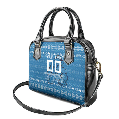 Personalized Cronulla Sharks Christmas Shoulder Handbag Australian Rugby Fans - Pixelated Ugly Xmas Pattern Mascot Santa