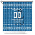 Personalized Cronulla Sharks Christmas Shower Curtain Australian Rugby Fans - Pixelated Ugly Xmas Pattern Mascot Santa