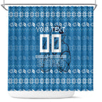 Personalized Cronulla Sharks Christmas Shower Curtain Australian Rugby Fans - Pixelated Ugly Xmas Pattern Mascot Santa