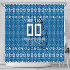 Personalized Cronulla Sharks Christmas Shower Curtain Australian Rugby Fans - Pixelated Ugly Xmas Pattern Mascot Santa