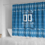 Personalized Cronulla Sharks Christmas Shower Curtain Australian Rugby Fans - Pixelated Ugly Xmas Pattern Mascot Santa