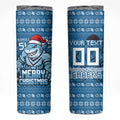 Personalized Cronulla Sharks Christmas Skinny Tumbler Australian Rugby Fans - Pixelated Ugly Xmas Pattern Mascot Santa