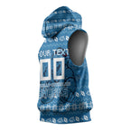 Personalized Cronulla Sharks Christmas Sleeveless Hoodie Australian Rugby Fans - Pixelated Ugly Xmas Pattern Mascot Santa