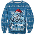 Personalized Cronulla Sharks Christmas Sweatshirt Australian Rugby Fans - Pixelated Ugly Xmas Pattern Mascot Santa