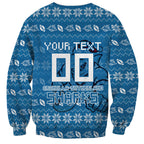 Personalized Cronulla Sharks Christmas Sweatshirt Australian Rugby Fans - Pixelated Ugly Xmas Pattern Mascot Santa