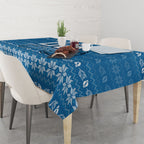 Personalized Cronulla Sharks Christmas Tablecloth Australian Rugby Fans - Pixelated Ugly Xmas Pattern Mascot Santa