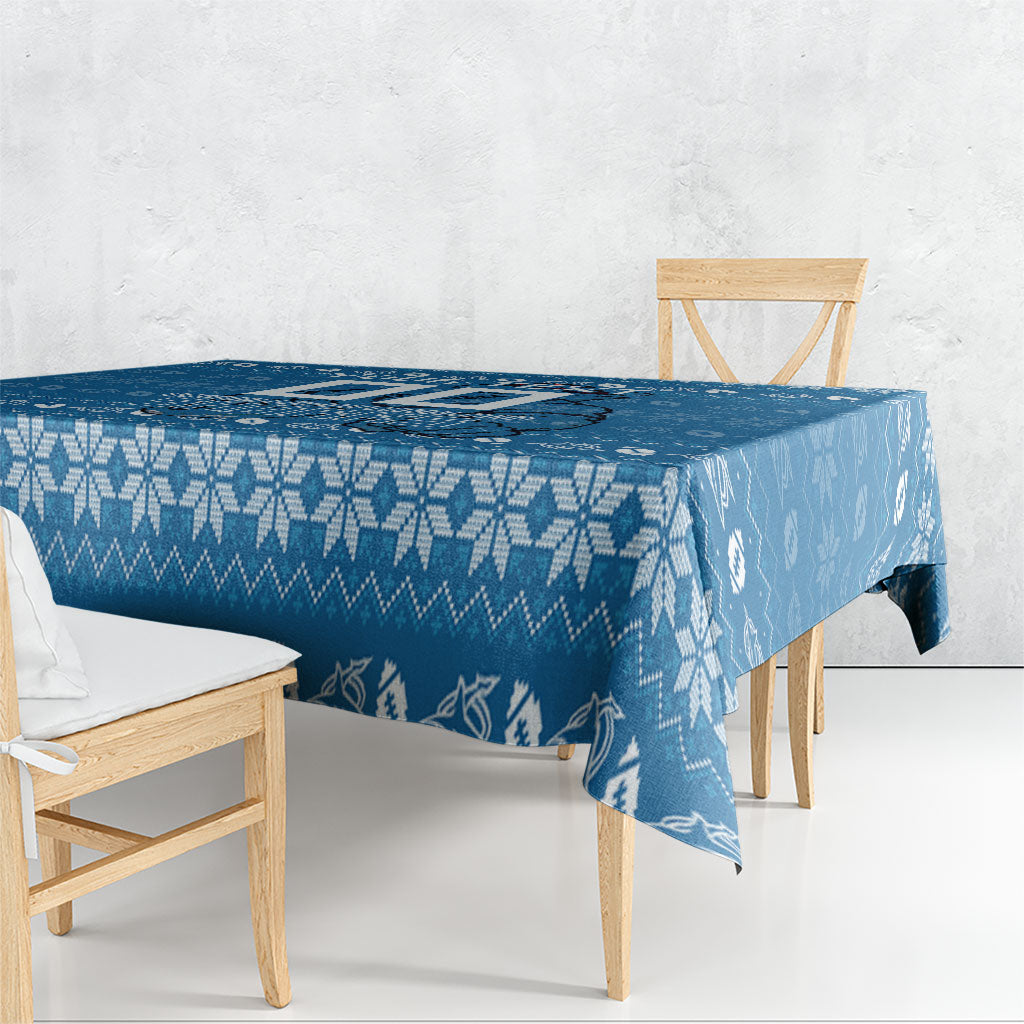 Personalized Cronulla Sharks Christmas Tablecloth Australian Rugby Fans - Pixelated Ugly Xmas Pattern Mascot Santa