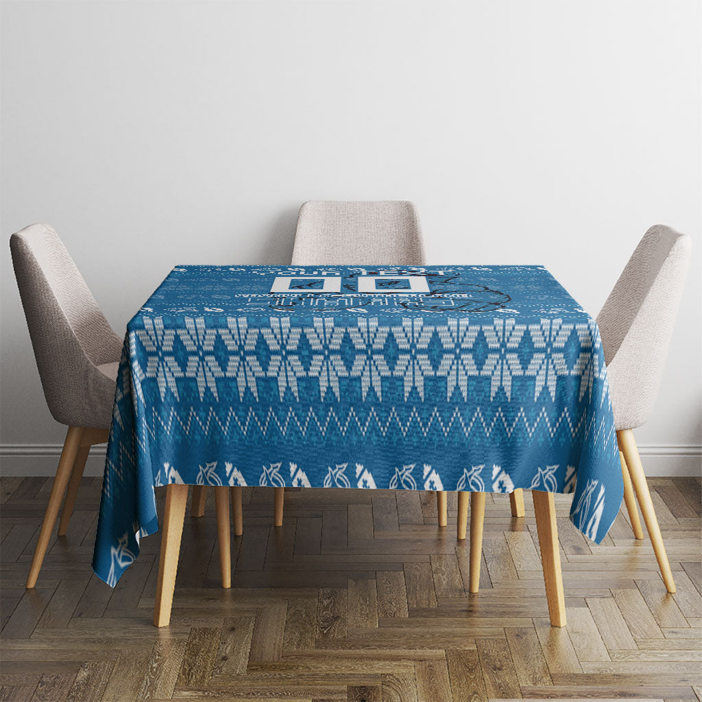 Personalized Cronulla Sharks Christmas Tablecloth Australian Rugby Fans - Pixelated Ugly Xmas Pattern Mascot Santa