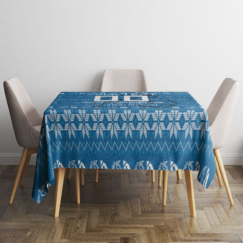 Personalized Cronulla Sharks Christmas Tablecloth Australian Rugby Fans - Pixelated Ugly Xmas Pattern Mascot Santa