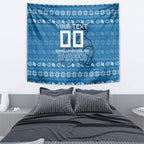 Personalized Cronulla Sharks Christmas Tapestry Australian Rugby Fans - Pixelated Ugly Xmas Pattern Mascot Santa
