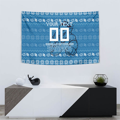 Personalized Cronulla Sharks Christmas Tapestry Australian Rugby Fans - Pixelated Ugly Xmas Pattern Mascot Santa