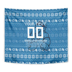 Personalized Cronulla Sharks Christmas Tapestry Australian Rugby Fans - Pixelated Ugly Xmas Pattern Mascot Santa